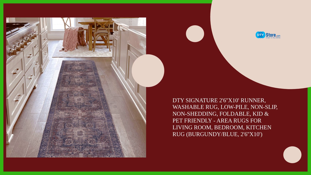 DTY Signature 2&#039;6&#039;&#039;x10&#039; Runner, Washable Rug, Low-Pile, Non-Slip, Non-Shedding, Foldable, Kid &amp; Pet Friendly - Area Rugs for living room, bedroom, kitchen rug (Burgundy/Blue, 2&#039;6&#039;&#039;x10&#039;) by@Outfy