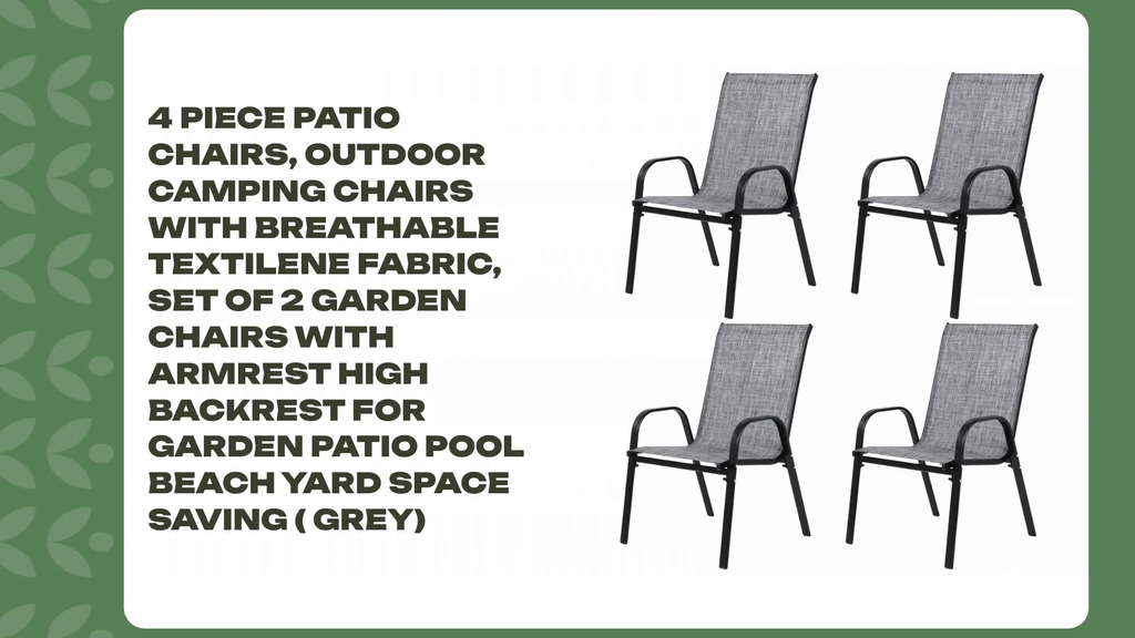 4 Piece Patio Chairs, Outdoor Camping Chairs with Breathable Textilene Fabric, Set of 2 Garden Chairs with Armrest High Backrest for Garden Patio Pool Beach Yard Space Saving ( Grey) by@Outfy