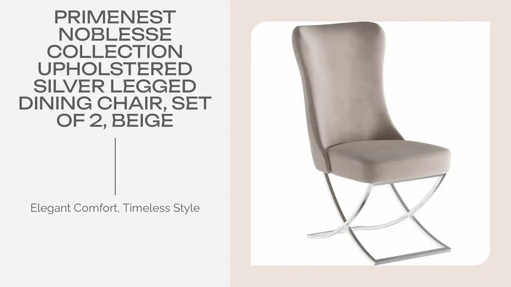 PrimeNest Noblesse Collection Upholstered Silver Legged Dining Chair, Set of 2, Beige by@Outfy