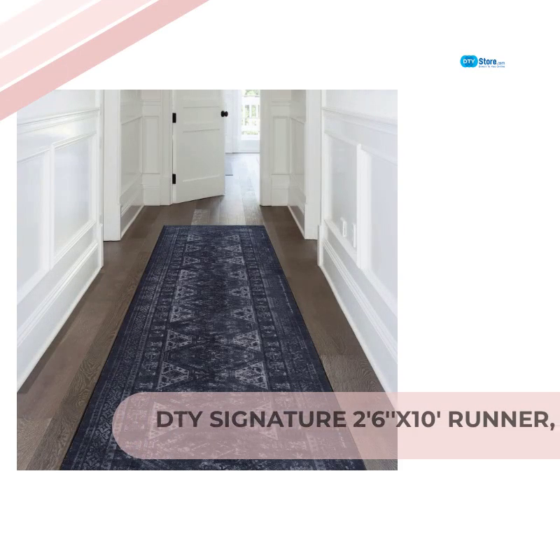 DTY Signature 2&#039;6&#039;&#039;x10&#039; Runner, Washable Rug, Low-Pile, Non-Slip, Non-Shedding, Foldable, Kid &amp; Pet Friendly - Area Rugs for living room, bedroom, kitchen, dining room rug (Black/Gray, 2&#039;6&#039;&#039;x10&#039;) by@Outfy