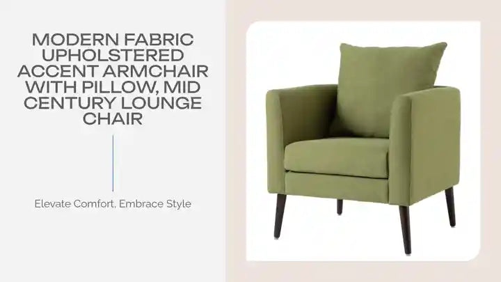Modern Fabric Upholstered Accent Armchair with Pillow, Mid Century Lounge Chair by@Outfy