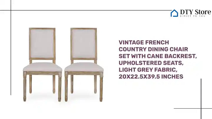 Vintage French Country Dining Chair Set with Cane Backrest, Upholstered Seats, Light Grey Fabric, 20x22.5x39.5 inches by@Outfy