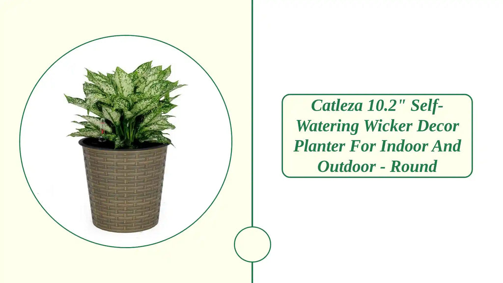 Catleza 10.2&quot; Self-watering Wicker Decor Planter for Indoor and Outdoor - Round by@Outfy