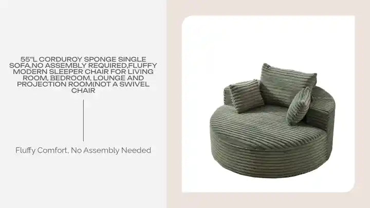 55&#039;&#039;L Corduroy Sponge single sofa,No Assembly Required,Fluffy Modern Sleeper Chair for Living room, Bedroom, Lounge and Projection Room(Not a swivel chair by@Outfy