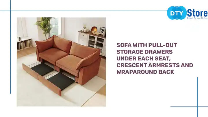 Sofa with pull-out storage drawers under each seat, crescent armrests and wraparound back by@Outfy