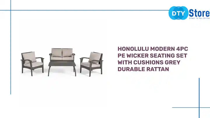 HONOLULU Modern 4PC PE Wicker Seating Set with Cushions Grey Durable Rattan by@Outfy