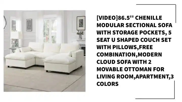 [VIDEO]86.5'' Chenille Modular Sectional Sofa with Storage Pockets, 5 Seat U Shaped Couch Set with Pillows,Free Combination,Modern Cloud Sofa with 2 Movable Ottoman for Living Room,Apartment,3 Colors by@Outfy