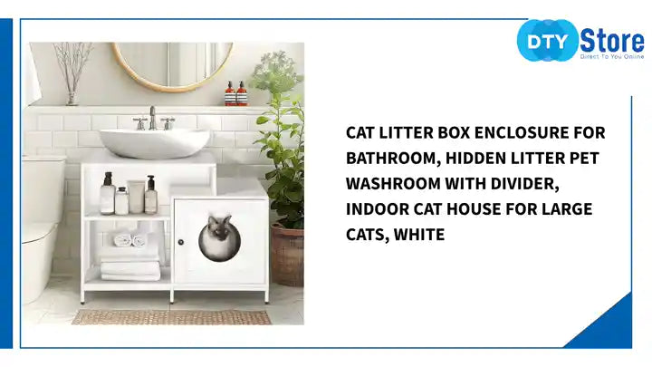 Cat litter box enclosure for bathroom, Hidden Litter Pet Washroom with Divider, Indoor Cat House for Large Cats, White by@Outfy