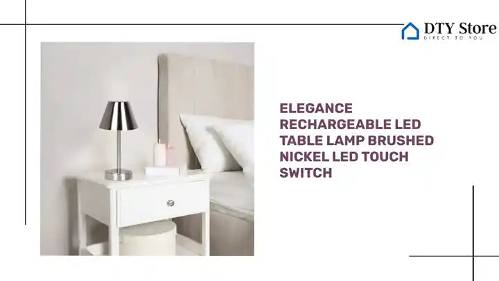 Elegance Rechargeable LED Table Lamp Brushed Nickel LED Touch Switch by@Outfy