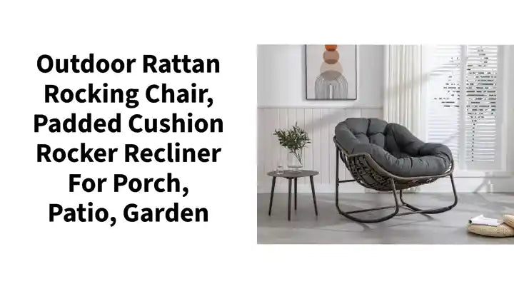 Outdoor Rattan Rocking Chair, Padded Cushion Rocker Recliner for Porch, Patio, Garden by@Outfy