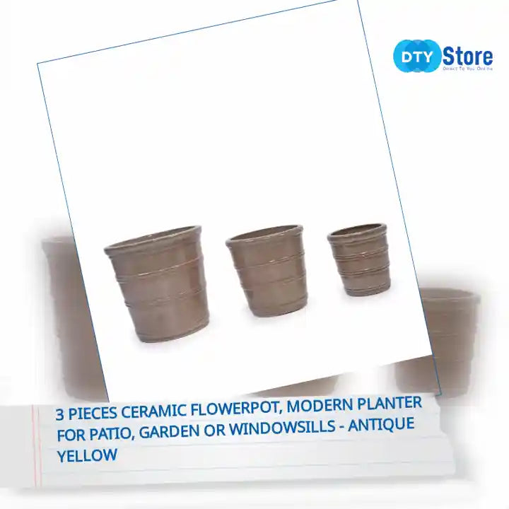 3 Pieces Ceramic Flowerpot, Modern Planter for Patio, Garden or Windowsills - Antique Yellow by@Outfy