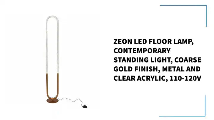 Zeon LED Floor Lamp, Contemporary Standing Light, Coarse Gold Finish, Metal and Clear Acrylic, 110-120V by@Outfy