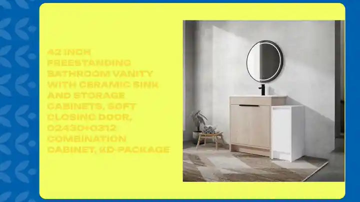 42 Inch Freestanding Bathroom Vanity with Ceramic Sink and Storage Cabinets, Soft Closing Door, 02430+0312 Combination Cabinet, KD-Package by@Outfy