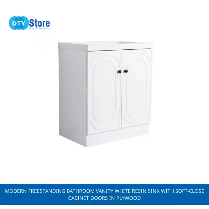Modern Freestanding Bathroom Vanity White Resin Sink with Soft-Close Cabinet Doors in Plywood by@Outfy