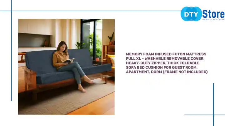 Memory Foam Infused Futon Mattress Full XL &ndash; Washable Removable Cover, Heavy-Duty Zipper, Thick Foldable Sofa Bed Cushion for Guest Room, Apartment, Dorm (Frame NOT Included) by@Outfy