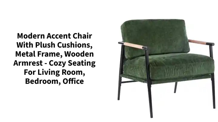 Modern Accent Chair with Plush Cushions, Metal Frame, Wooden Armrest - Cozy Seating for Living Room, Bedroom, Office by@Outfy