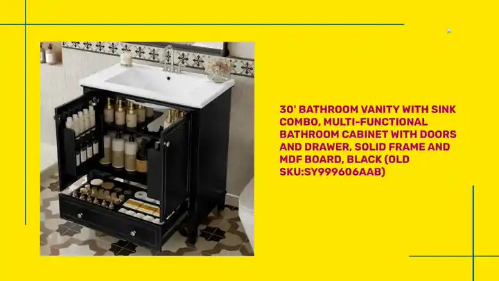 30&#039; Bathroom Vanity with Sink Combo, Multi-functional Bathroom Cabinet with Doors and Drawer, Solid Frame and MDF Board, Black (Old Sku:SY999606AAB) by@Outfy