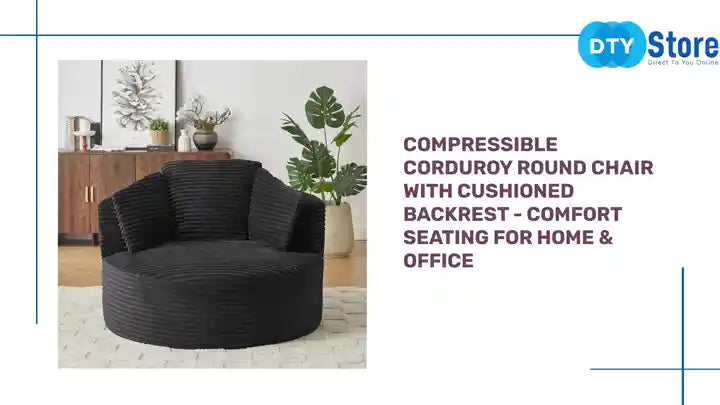 Compressible Corduroy Round Chair with Cushioned Backrest - Comfort Seating for Home &amp; Office by@Outfy