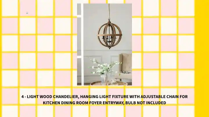4 - Light Wood Chandelier, Hanging Light Fixture with Adjustable Chain for Kitchen Dining Room Foyer Entryway, Bulb Not Included by@Outfy