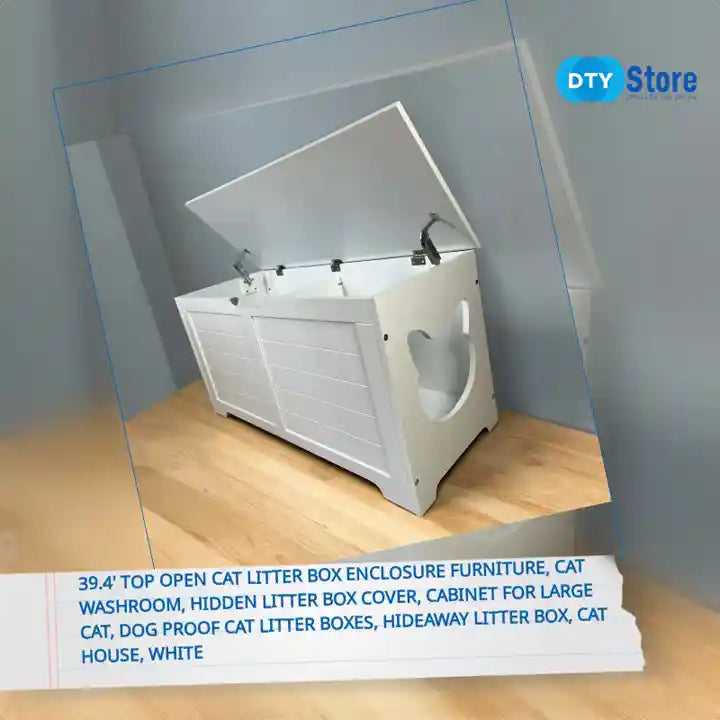 39.4&#039; Top open Cat Litter Box Enclosure Furniture, Cat Washroom, Hidden Litter Box Cover, Cabinet for Large Cat, Dog Proof Cat Litter Boxes, Hideaway Litter Box, Cat House, White by@Outfy