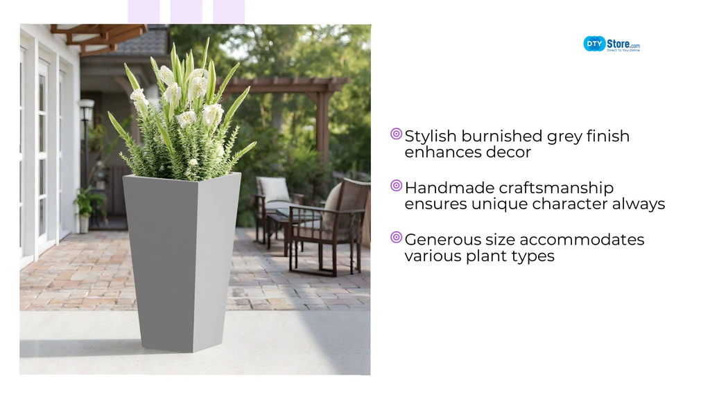 30&#039; H Tall Metal Tapered Planter &ndash; Large Outdoor &amp; Indoor Garden Plant Pot with Drainage Hole and Rubber Plug, Stylish Burnished Grey Finish for Home and Patio by@Outfy