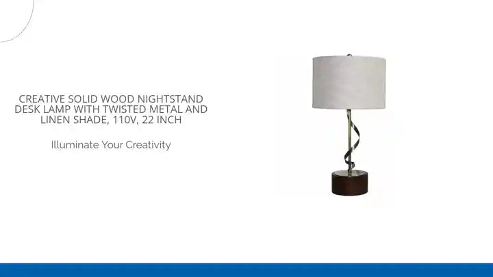 Creative Solid Wood Nightstand Desk Lamp with Twisted Metal and Linen Shade, 110V, 22 Inch by@Outfy