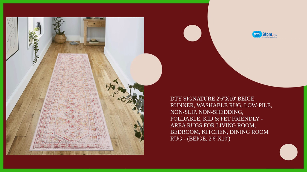 DTY Signature 2&#039;6&#039;&#039;x10&#039; Beige Runner, Washable Rug, Low-Pile, Non-Slip, Non-Shedding, Foldable, Kid &amp; Pet Friendly - Area Rugs for living room, bedroom, kitchen, dining room rug - (Beige, 2&#039;6&#039;&#039;x10&#039;) by@Outfy
