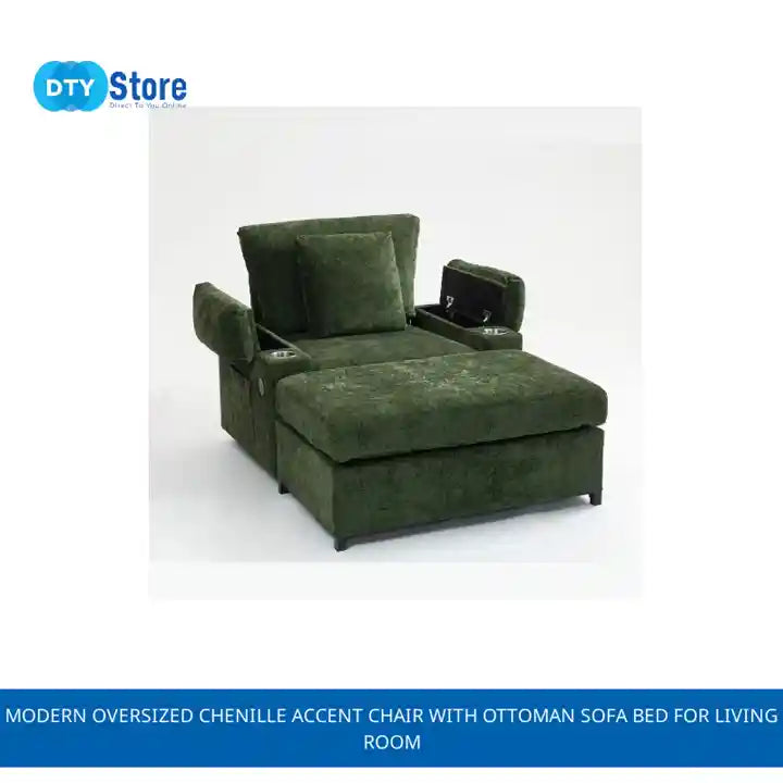 Modern Oversized Chenille Accent Chair with Ottoman Sofa Bed for Living Room by@Outfy