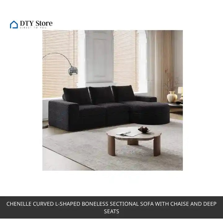 Chenille Curved L-Shaped Boneless Sectional Sofa with Chaise and Deep Seats by@Outfy