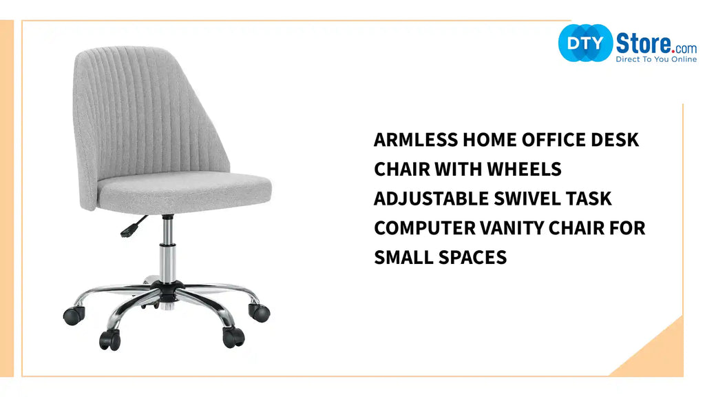 Armless Home Office Desk Chair with Wheels Adjustable Swivel Task Computer Vanity Chair for Small Spaces by@Outfy