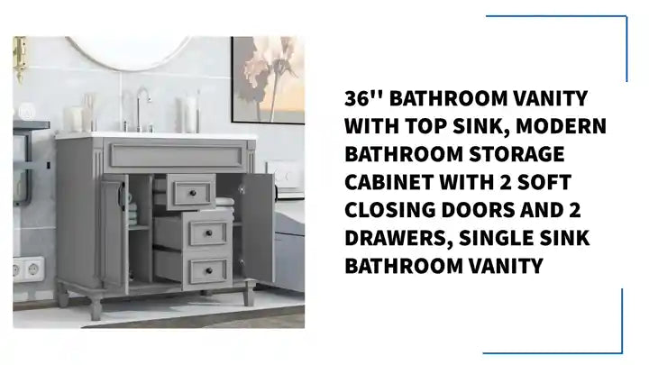 36&#039;&#039; Bathroom Vanity with Top Sink, Modern Bathroom Storage Cabinet with 2 Soft Closing Doors and 2 Drawers, Single Sink Bathroom Vanity by@Outfy