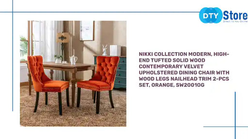 Nikki Collection Modern, High-end Tufted Solid Wood Contemporary Velvet Upholstered Dining Chair with Wood Legs Nailhead Trim 2-Pcs Set, Orange, SW2001OG by@Outfy