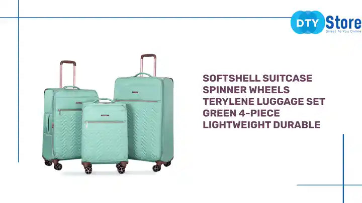 Softshell Suitcase Spinner Wheels Terylene Luggage Set Green 4-Piece Lightweight Durable by@Outfy