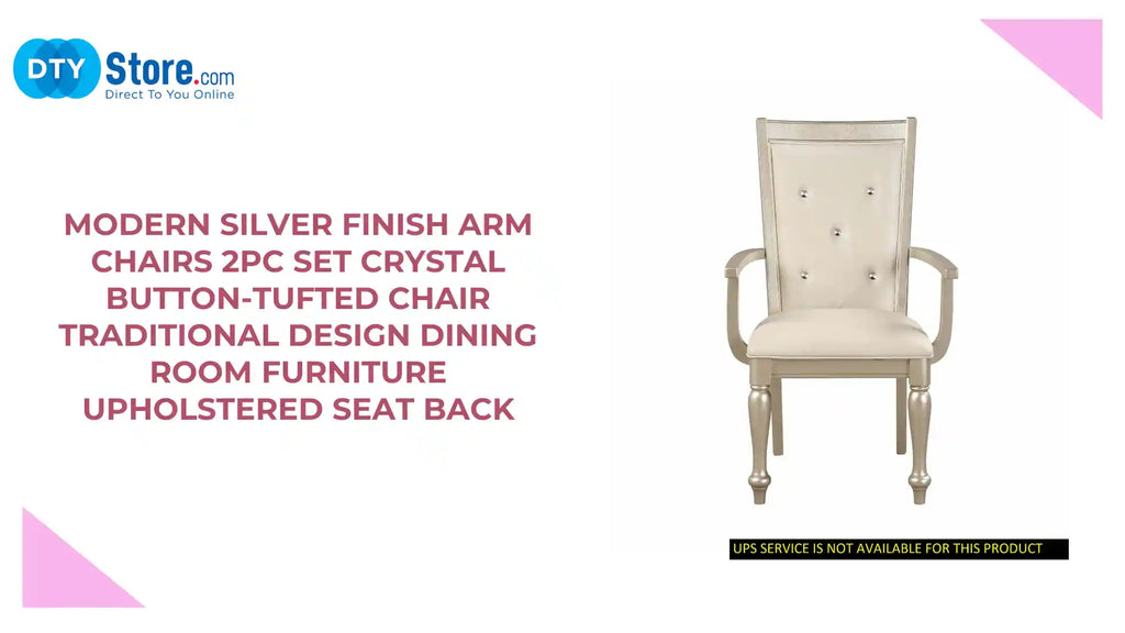 Modern Silver Finish Arm Chairs 2pc Set Crystal Button-Tufted Chair Traditional Design Dining Room Furniture Upholstered Seat Back by@Outfy