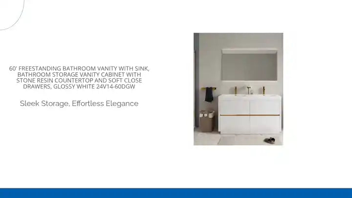 60&#039; Freestanding Bathroom Vanity with Sink, Bathroom Storage Vanity Cabinet with Stone Resin Countertop and Soft Close Drawers, Glossy White 24V14-60DGW by@Outfy