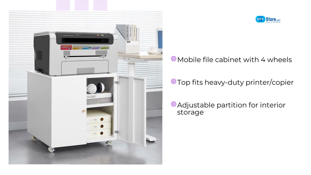 Metal Printer Stand with Storage Mobile Printer Tables for Small Spaces with Door Adjustable Shelf File Cabinet on Wheels for Home Office (White) by@Outfy