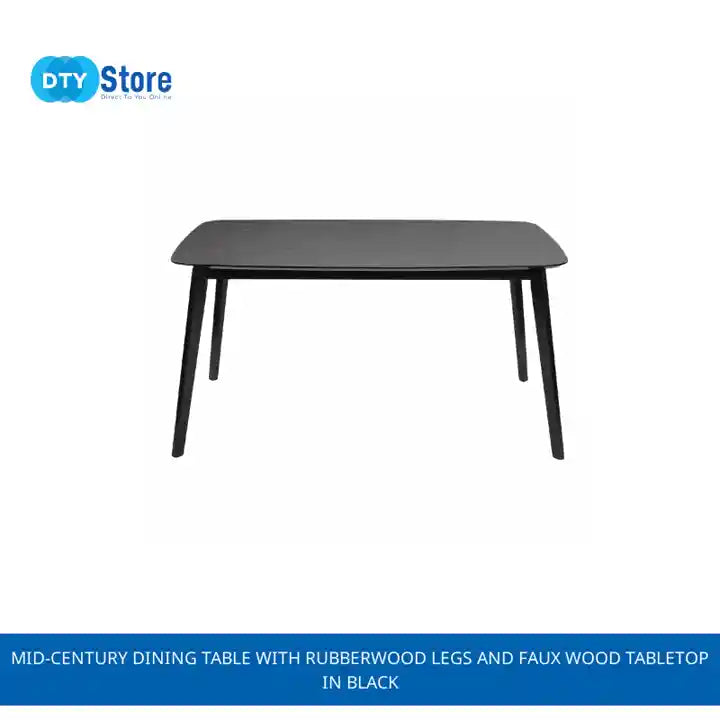 Mid-Century Dining Table with Rubberwood Legs and Faux Wood Tabletop in Black by@Outfy