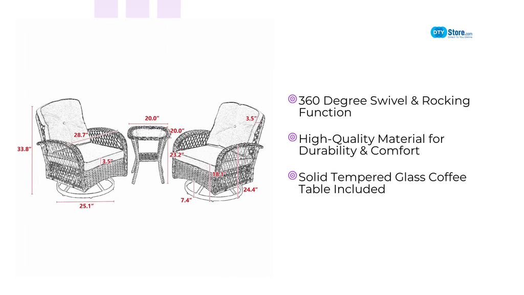 3 Pieces Outdoor Swivel Rocker Patio Chairs, 360 Degree Rocking Patio Conversation Set with Thickened Cushions and Glass Coffee Table for Backyard, Khaki by@Outfy
