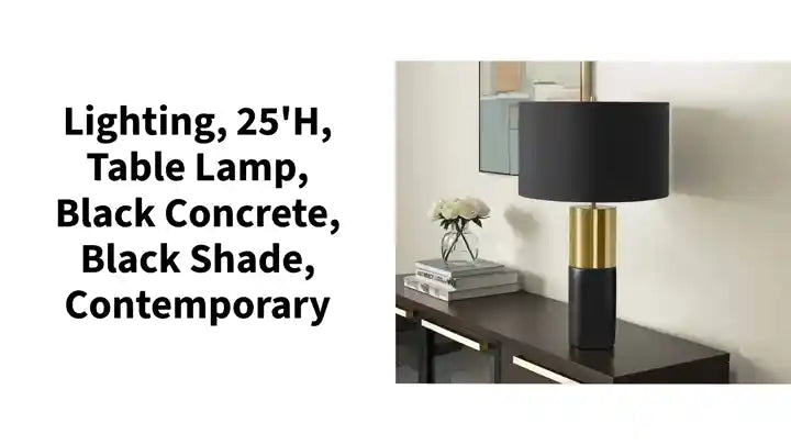 Lighting, 25&#039;h, Table Lamp, Black Concrete, Black Shade, Contemporary by@Outfy
