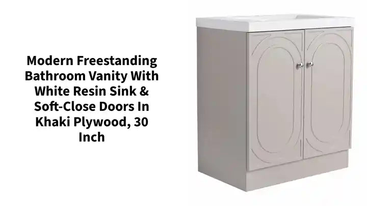 Modern Freestanding Bathroom Vanity with White Resin Sink &amp; Soft-Close Doors in Khaki Plywood, 30 Inch by@Outfy