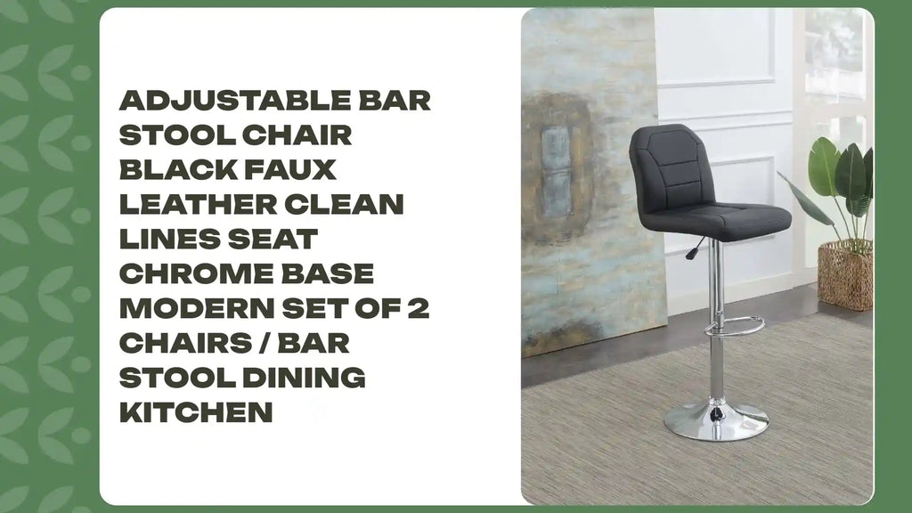 Adjustable Bar stool Chair Black Faux Leather Clean Lines Seat Chrome Base Modern Set of 2 Chairs / Bar Stool Dining Kitchen by@Outfy