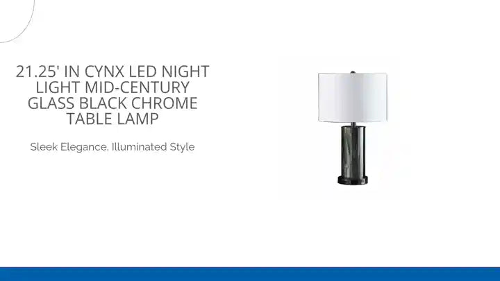 21.25&#039; In Cynx Led Night Light Mid-Century Glass Black Chrome Table Lamp by@Outfy