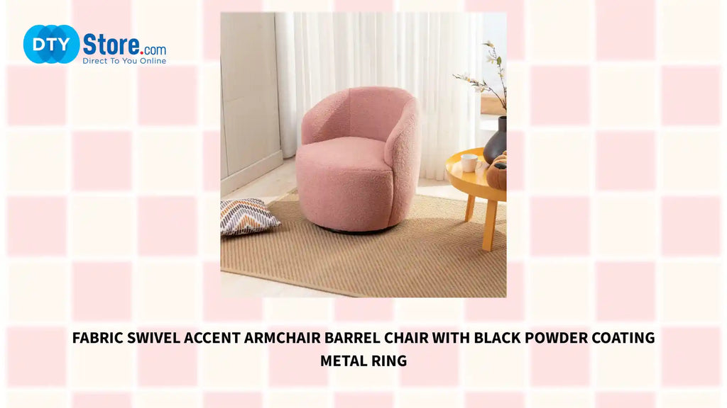 Fabric Swivel Accent Armchair Barrel Chair with Black Powder Coating Metal Ring by@Outfy