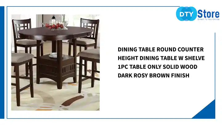 Dining Table Round Counter height Dining Table w Shelve 1pc Table Only Solid wood Dark Rosy Brown FInish by@Outfy