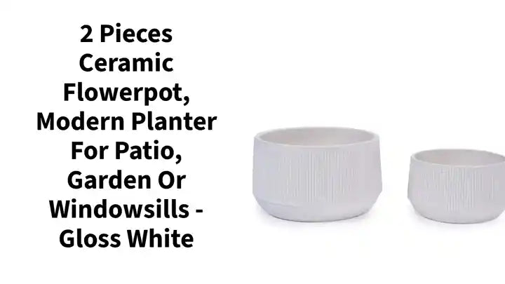 2 Pieces Ceramic Flowerpot, Modern Planter for Patio, Garden or Windowsills - Gloss White by@Outfy