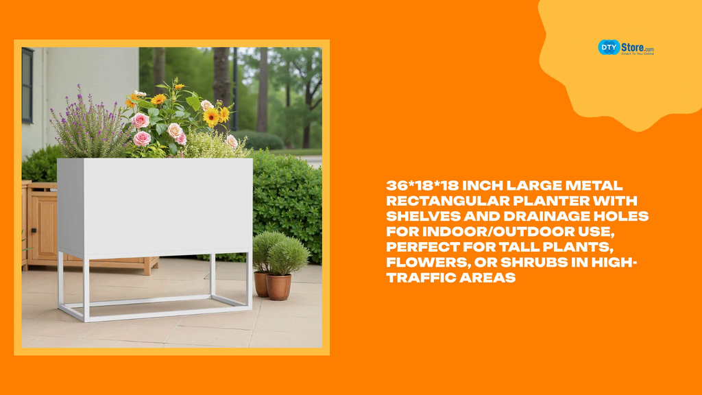36*18*18 inch Large Metal Rectangular Planter with Shelves and Drainage Holes for Indoor/Outdoor Use, Perfect for Tall Plants, Flowers, or Shrubs in High-Traffic Areas by@Outfy
