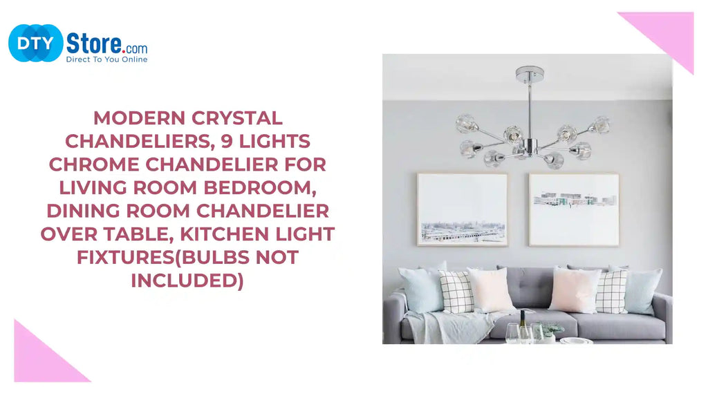 Modern Crystal Chandeliers, 9 Lights Chrome Chandelier for Living Room Bedroom, Dining Room Chandelier Over Table, Kitchen Light Fixtures(Bulbs Not Included) by@Outfy