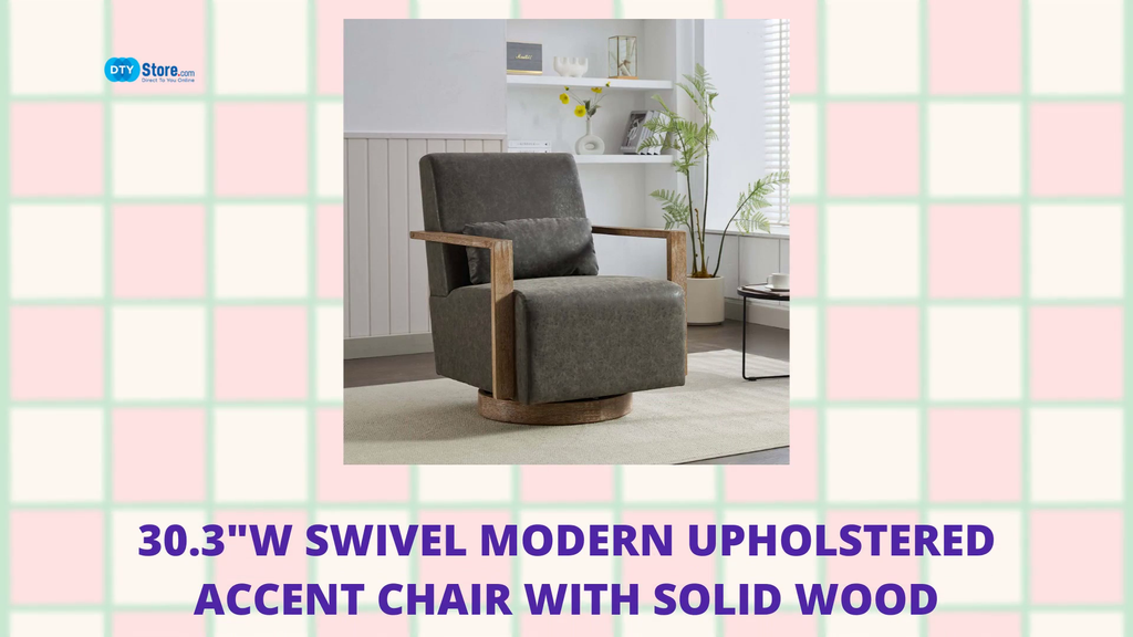30.3&quot;W Swivel Modern Upholstered Accent Chair with Solid Wood Armrests and 360 Degree Comfy Lounge Reading Chair, Side Armchair for Hotel, Bedroom, Living Room, Office, and Nursery Room.(Gray,PU) by@Outfy