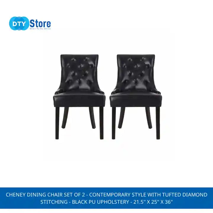 CHENEY Dining Chair Set of 2 - Contemporary Style with Tufted Diamond Stitching - Black PU Upholstery - 21.5&#039;&#039; x 25&#039;&#039; x 36&#039;&#039; by@Outfy
