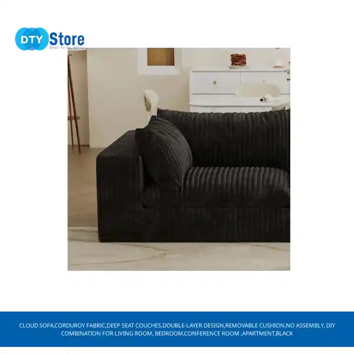 Cloud Sofa,Corduroy Fabric,Deep Seat Couches,Double-layer design,Removable Cushion,No Assembly, DIY Combination for Living room, Bedroom,Conference room ,Apartment,Black by@Outfy